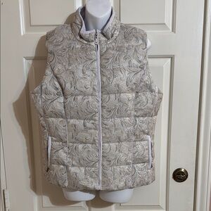 White House Black Market Floral Patterned Metallic Piped Puffer Vest